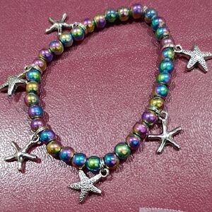 Hand Crafted Colorful Beaded Starfish Charm Bracelet